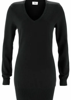 Online Basic Longpullover mit V-Ausschnitt Damen Strickmode|Pullover & Strickjacken