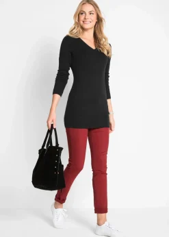 Online Basic Longpullover mit V-Ausschnitt Damen Strickmode|Pullover & Strickjacken