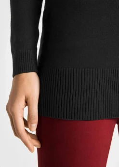 Online Basic Longpullover mit V-Ausschnitt Damen Strickmode|Pullover & Strickjacken