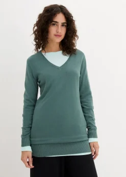 Best Basic Longpullover mit V-Ausschnitt Damen Strickmode|Pullover & Strickjacken