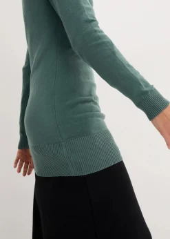 Best Basic Longpullover mit V-Ausschnitt Damen Strickmode|Pullover & Strickjacken
