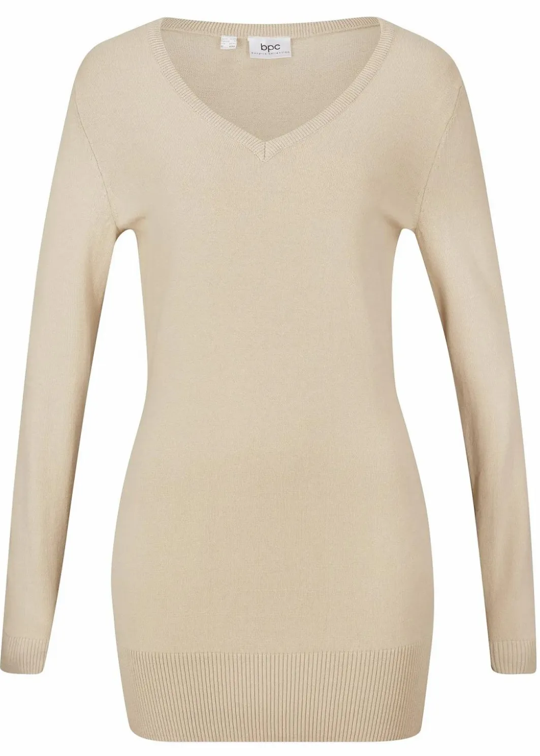 Damen bonprix Strickmode|Pullover & Strickjacken|Basic Longpullover mit V-Ausschnitt