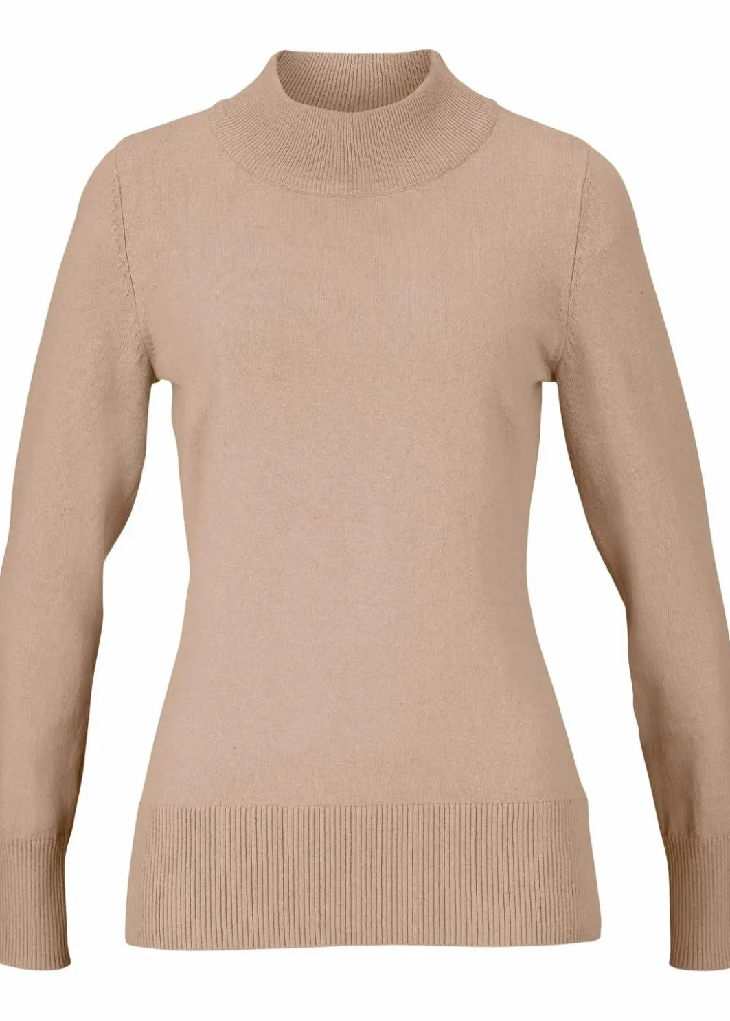 Damen bonprix Pullover & Strickjacken|Basics|Basic Pullover mit Stehkragen mit recycelter Baumwolle