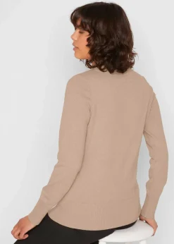 Damen bonprix Pullover & Strickjacken|Basics|Basic Pullover mit Stehkragen mit recycelter Baumwolle