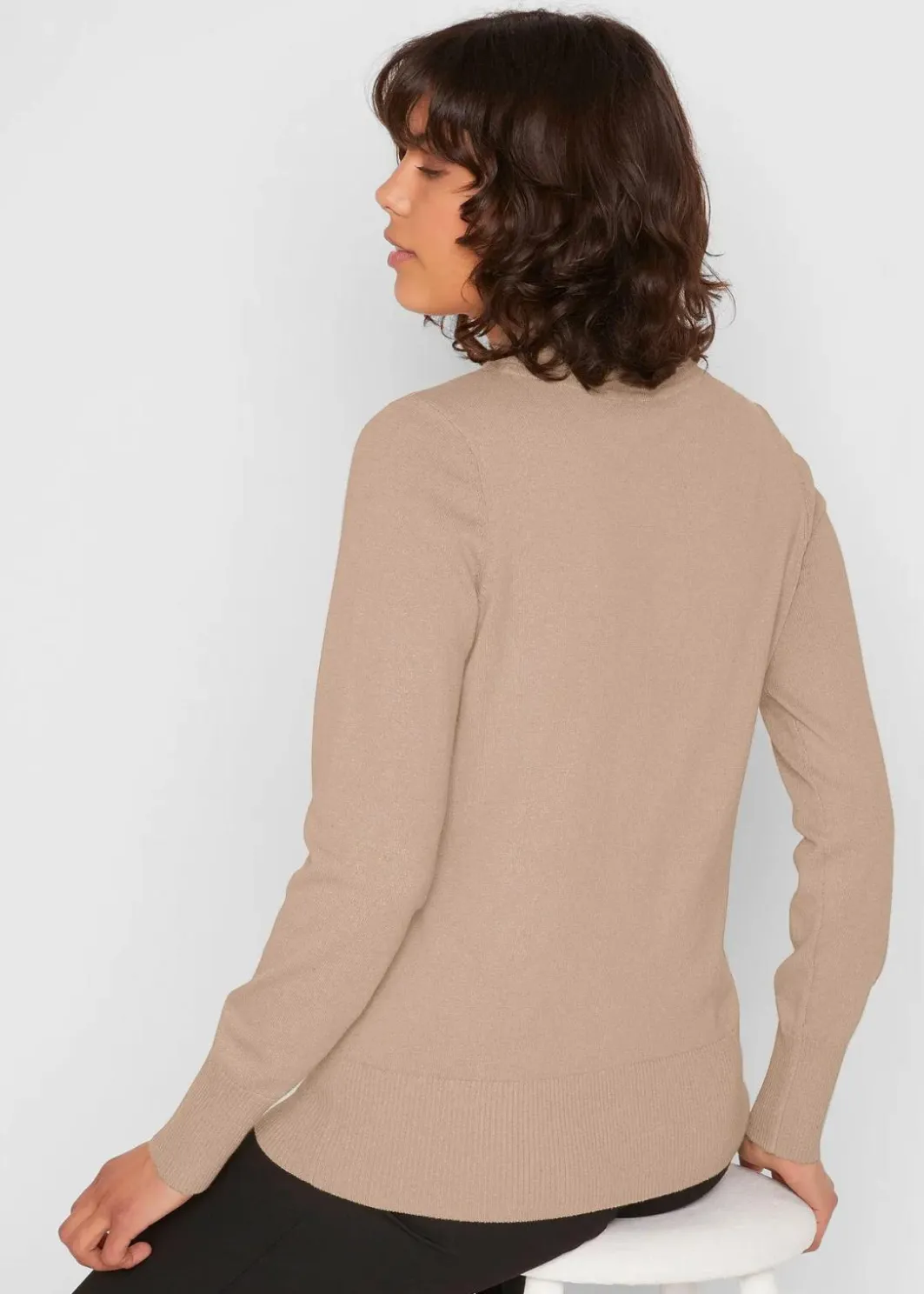 Damen bonprix Pullover & Strickjacken|Basics|Basic Pullover mit Stehkragen mit recycelter Baumwolle