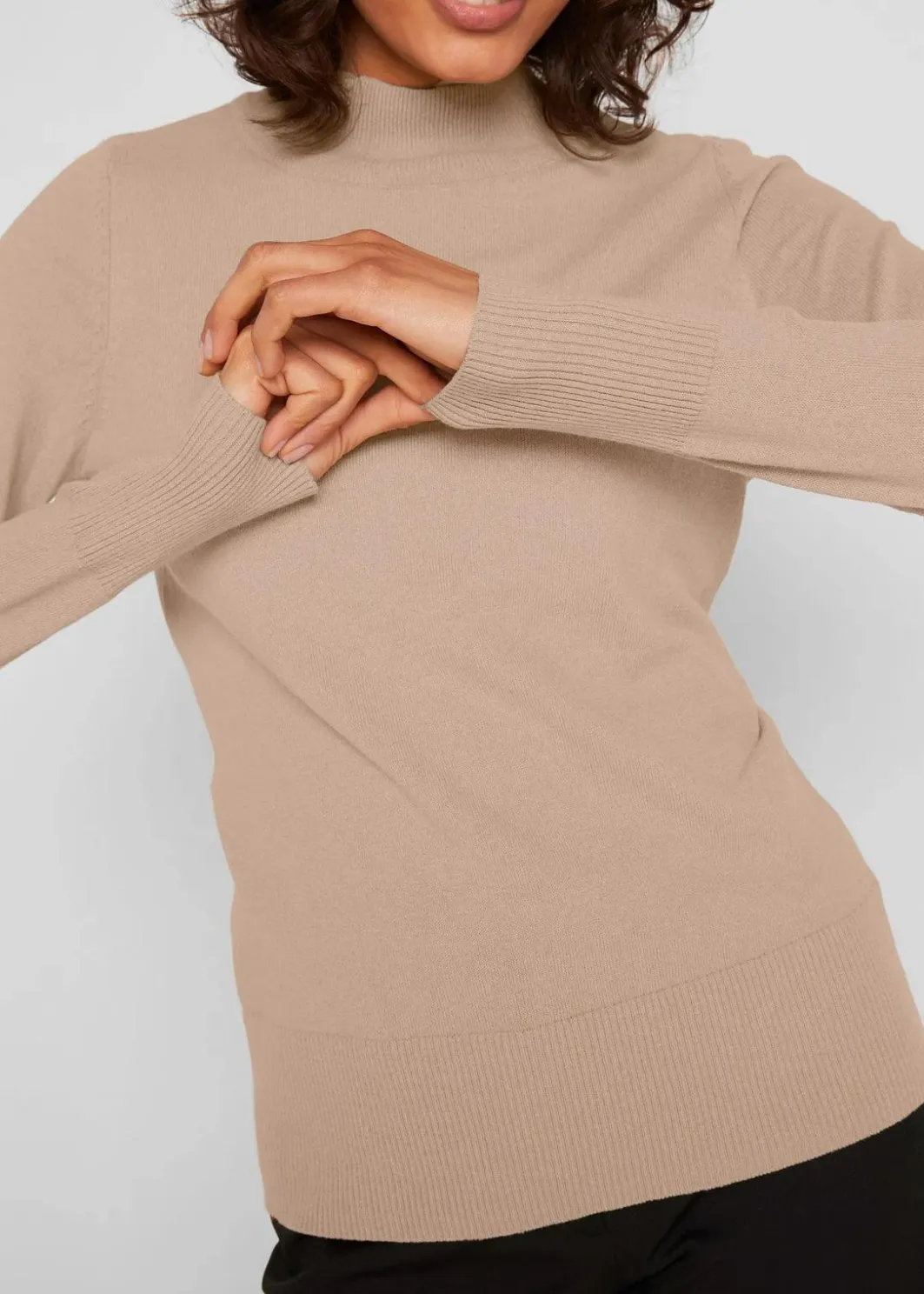 Damen bonprix Pullover & Strickjacken|Basics|Basic Pullover mit Stehkragen mit recycelter Baumwolle