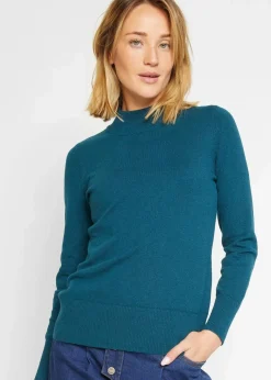 Damen bonprix Pullover & Strickjacken|Basics|Basic Pullover mit Stehkragen mit recycelter Baumwolle