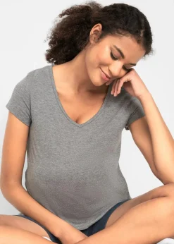 Damen bonprix Nachhaltigere Materialien|Umstandsmode|Basic Umstandsshirts aus Bio-Baumwolle, (2er-Pack)​