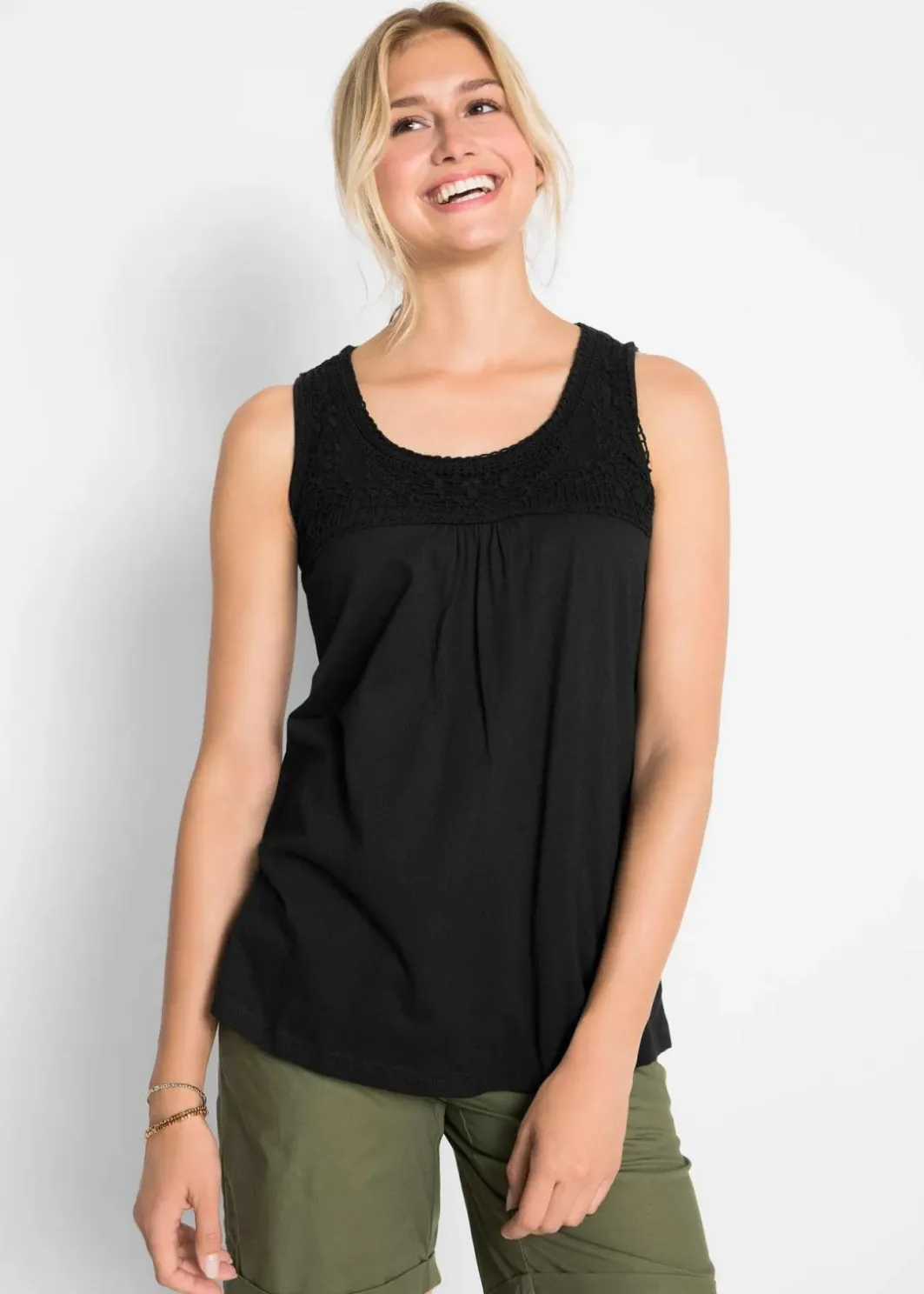 Baumwoll Longtop mit Spitze Damen Shirts & Tops