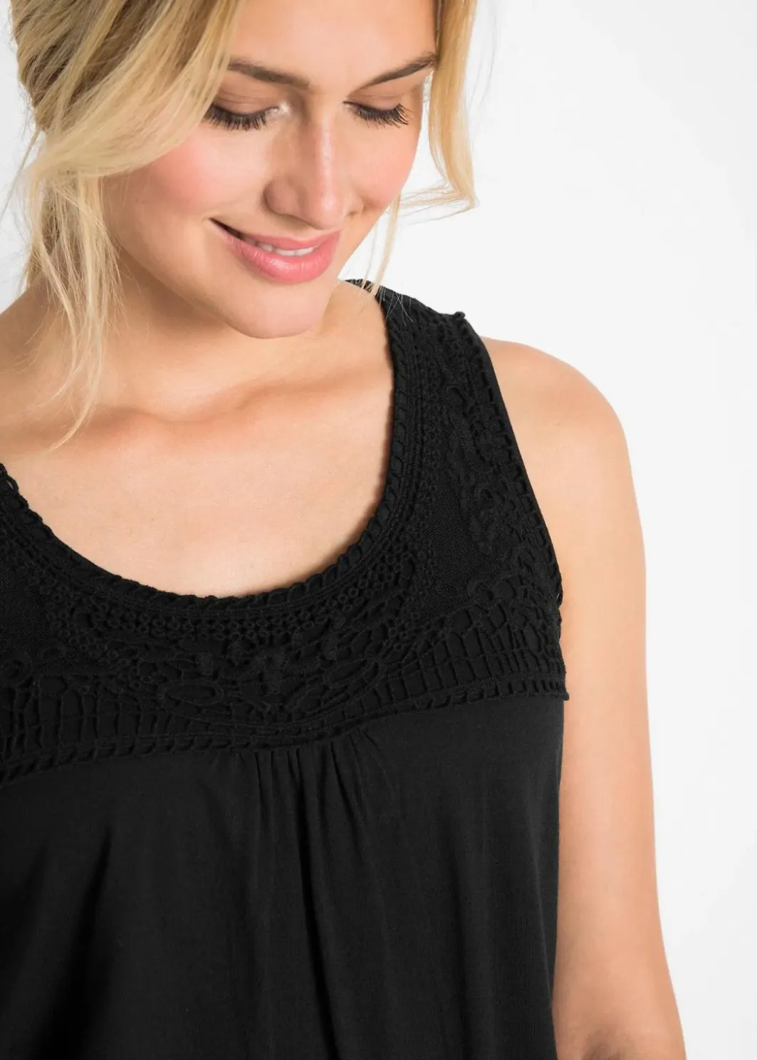 Baumwoll Longtop mit Spitze Damen Shirts & Tops