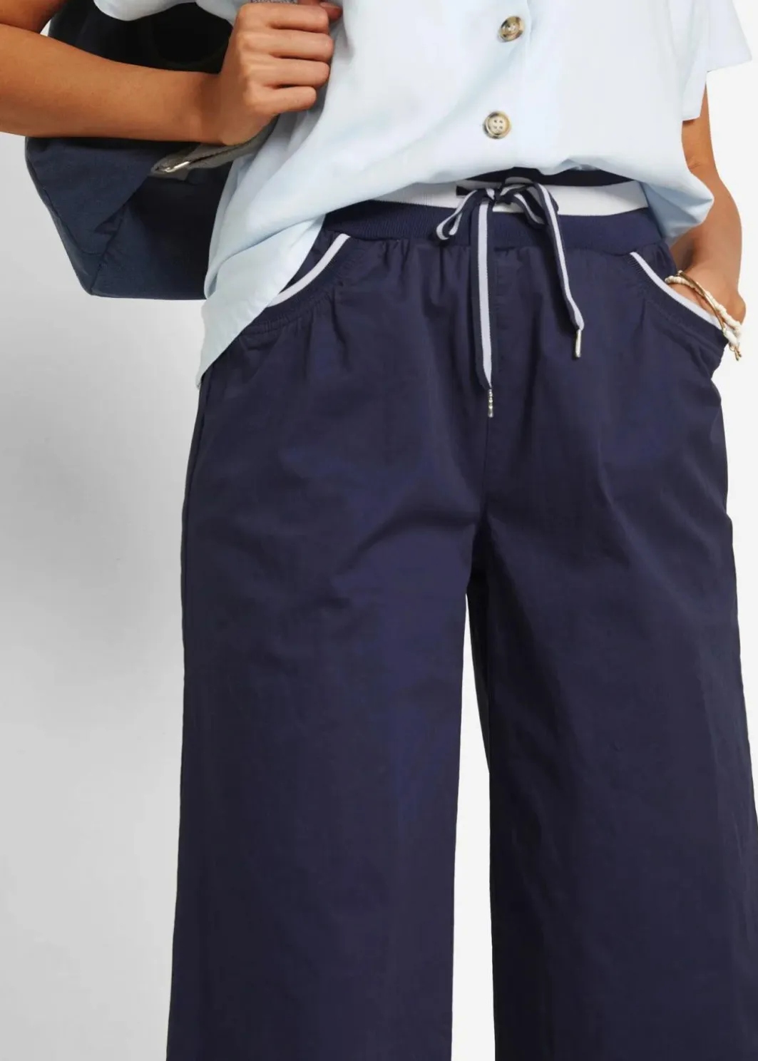 Damen bonprix Hosen|Baumwoll Papertouch- Culotte mit Bequembund