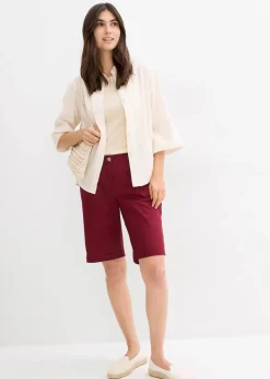 Damen bonprix Hosen|Shorts|Baumwoll Papertouch-Bermuda mit Bequembund