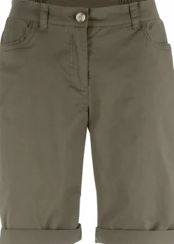Damen bonprix Hosen|Shorts|Baumwoll Papertouch-Bermuda mit Bequembund