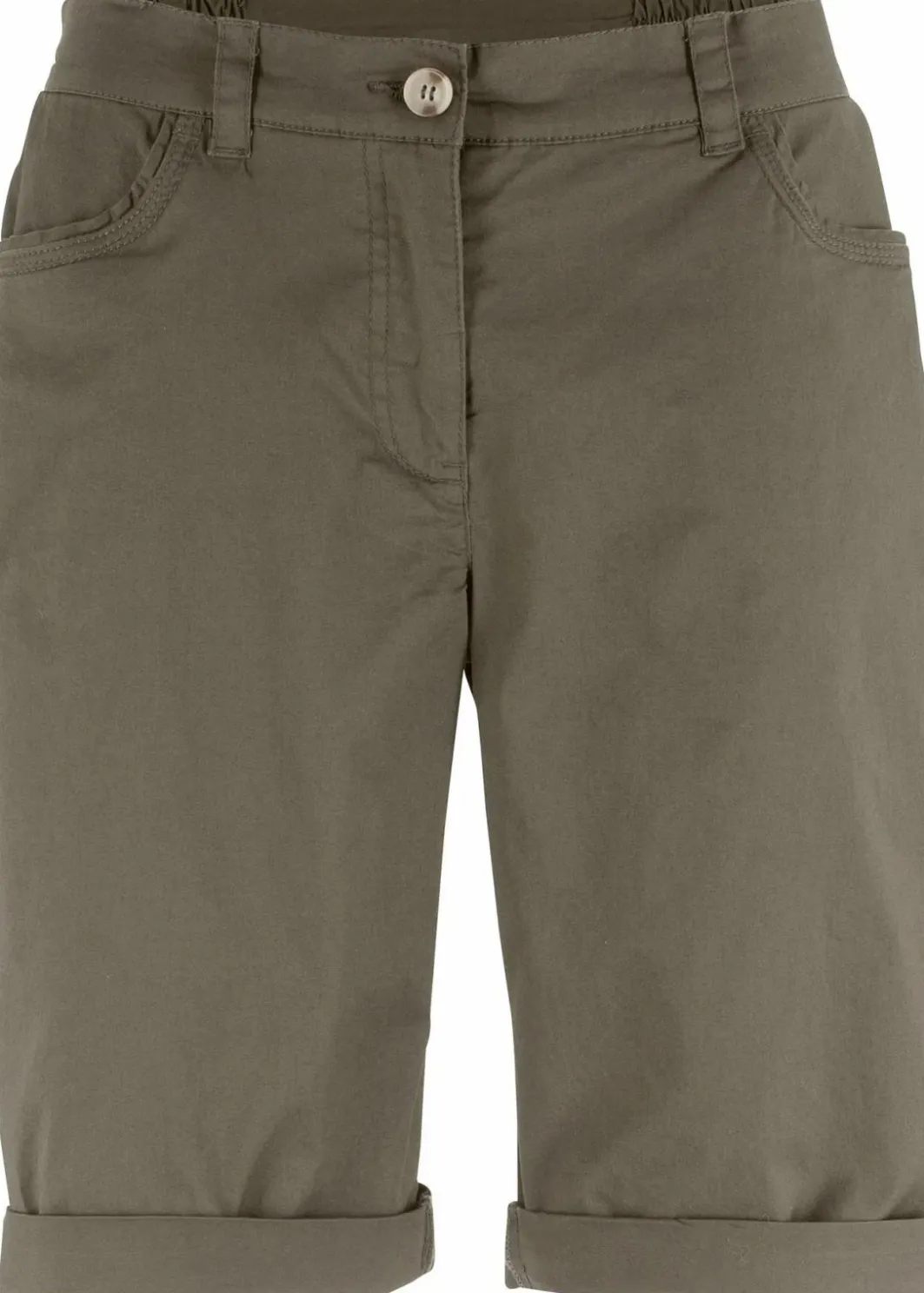 Damen bonprix Hosen|Shorts|Baumwoll Papertouch-Bermuda mit Bequembund