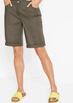 Damen bonprix Hosen|Shorts|Baumwoll Papertouch-Bermuda mit Bequembund