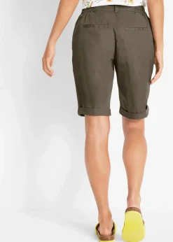 Damen bonprix Hosen|Shorts|Baumwoll Papertouch-Bermuda mit Bequembund