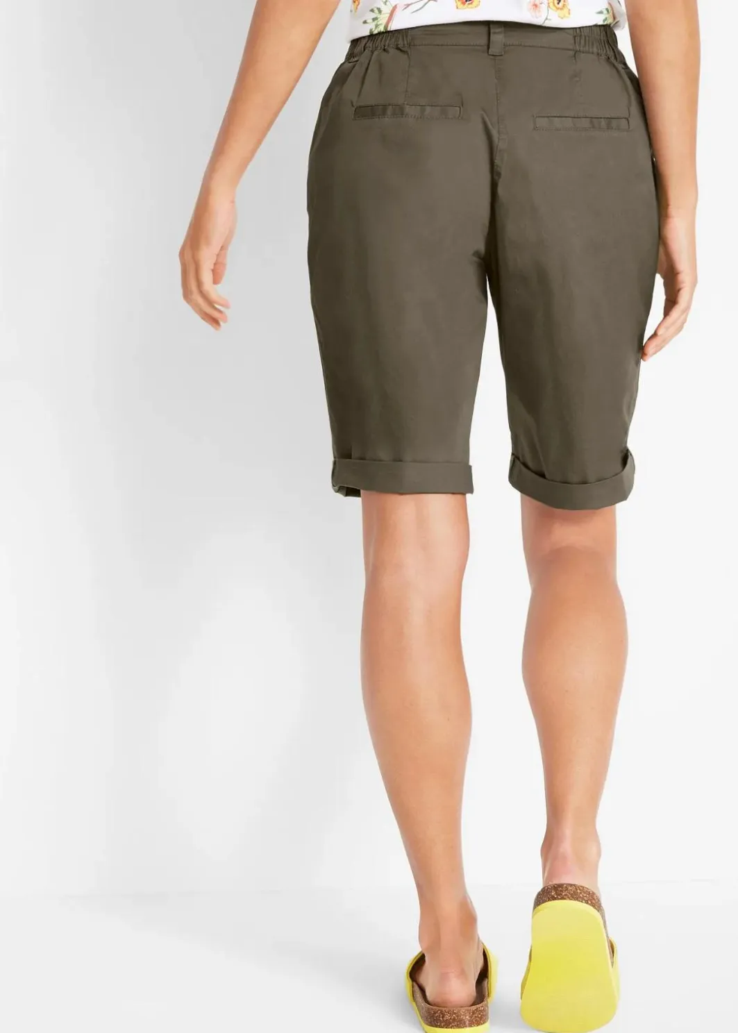 Damen bonprix Hosen|Shorts|Baumwoll Papertouch-Bermuda mit Bequembund