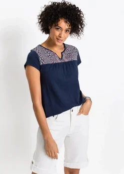 Sale Baumwoll Shirt in A-Form, bedruckt, Kurzarm Damen Shirts & Tops