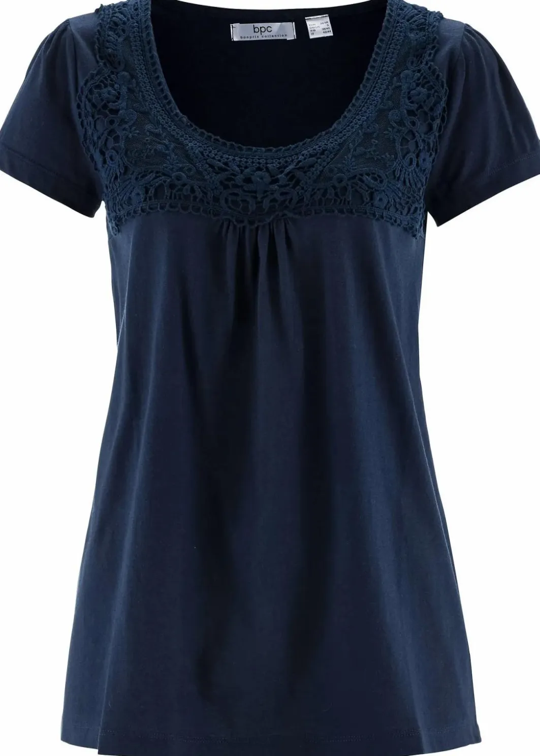 Damen bonprix Nachhaltigere Materialien|Shirts & Tops|Baumwoll Shirt mit Spitze, Kurzarm