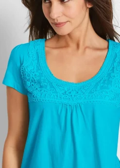 Damen bonprix Shirts & Tops|Nachhaltigere Materialien|Baumwoll Shirt mit Spitze, Kurzarm