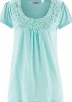 Outlet Baumwoll Shirt mit Spitze, Kurzarm Damen Nachhaltigere Materialien|Shirts & Tops