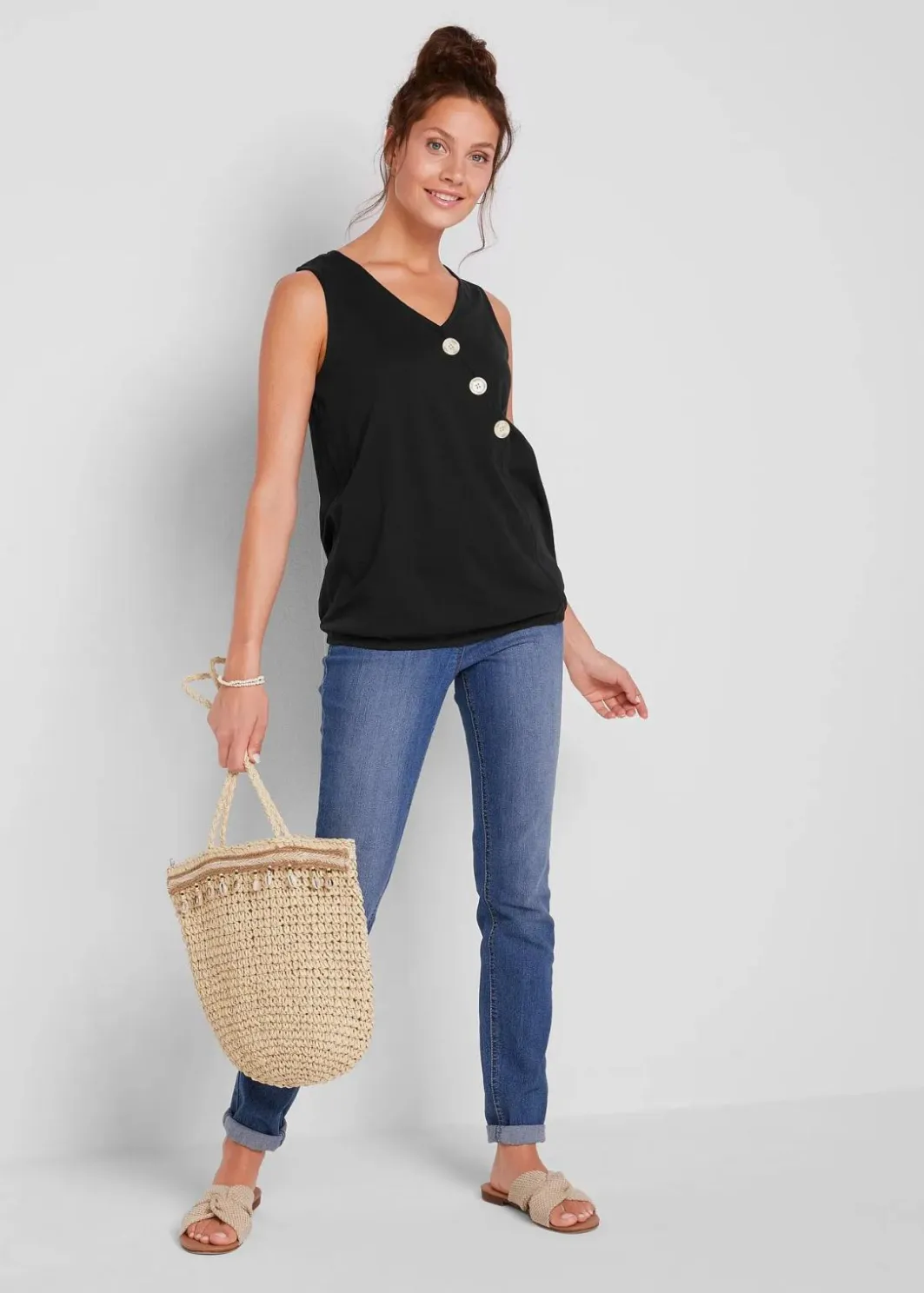 Hot Baumwoll Top in Wickeloptik mit Gummibund Damen Nachhaltigere Materialien|Shirts & Tops