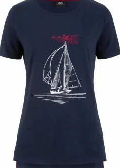 Sale Baumwoll T-Shirt mit Seitenschlitz und Druck Damen Nachhaltigere Materialien|Shirts & Tops