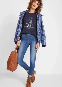 Sale Baumwoll T-Shirt mit Seitenschlitz und Druck Damen Nachhaltigere Materialien|Shirts & Tops