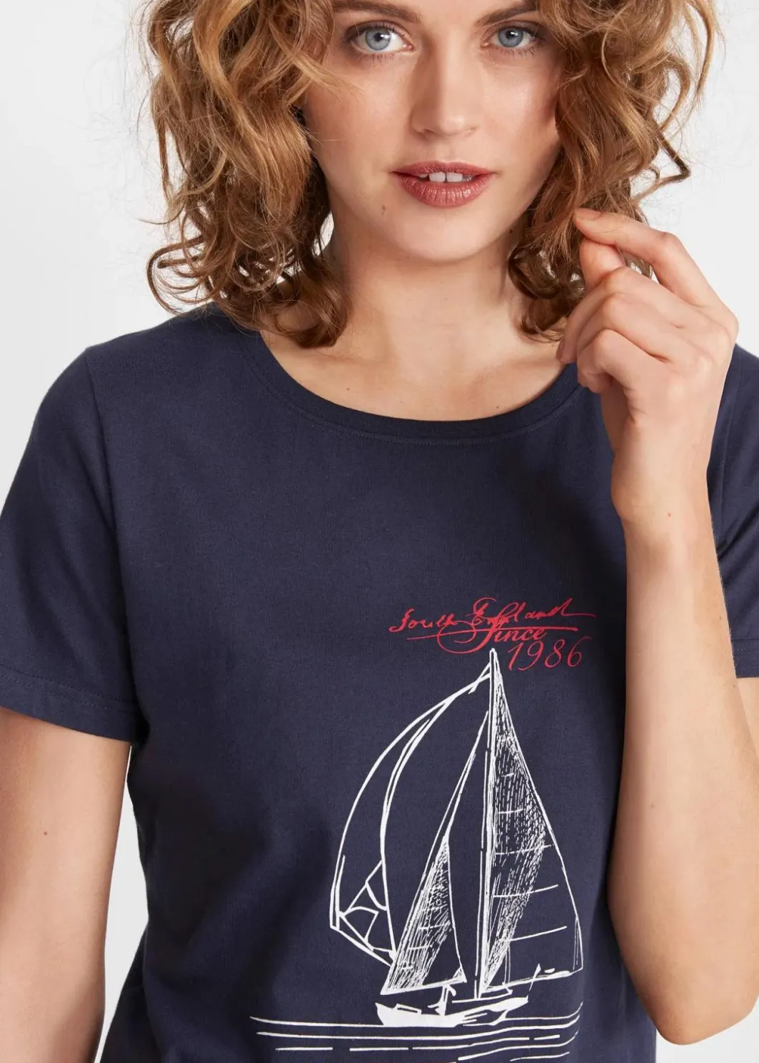 Sale Baumwoll T-Shirt mit Seitenschlitz und Druck Damen Nachhaltigere Materialien|Shirts & Tops