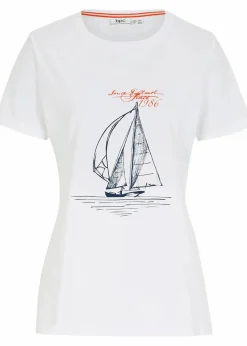 Sale Baumwoll T-Shirt mit Seitenschlitz und Druck Damen Shirts & Tops|Nachhaltigere Materialien