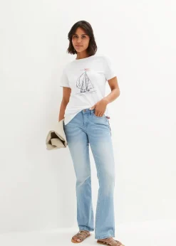 Sale Baumwoll T-Shirt mit Seitenschlitz und Druck Damen Shirts & Tops|Nachhaltigere Materialien