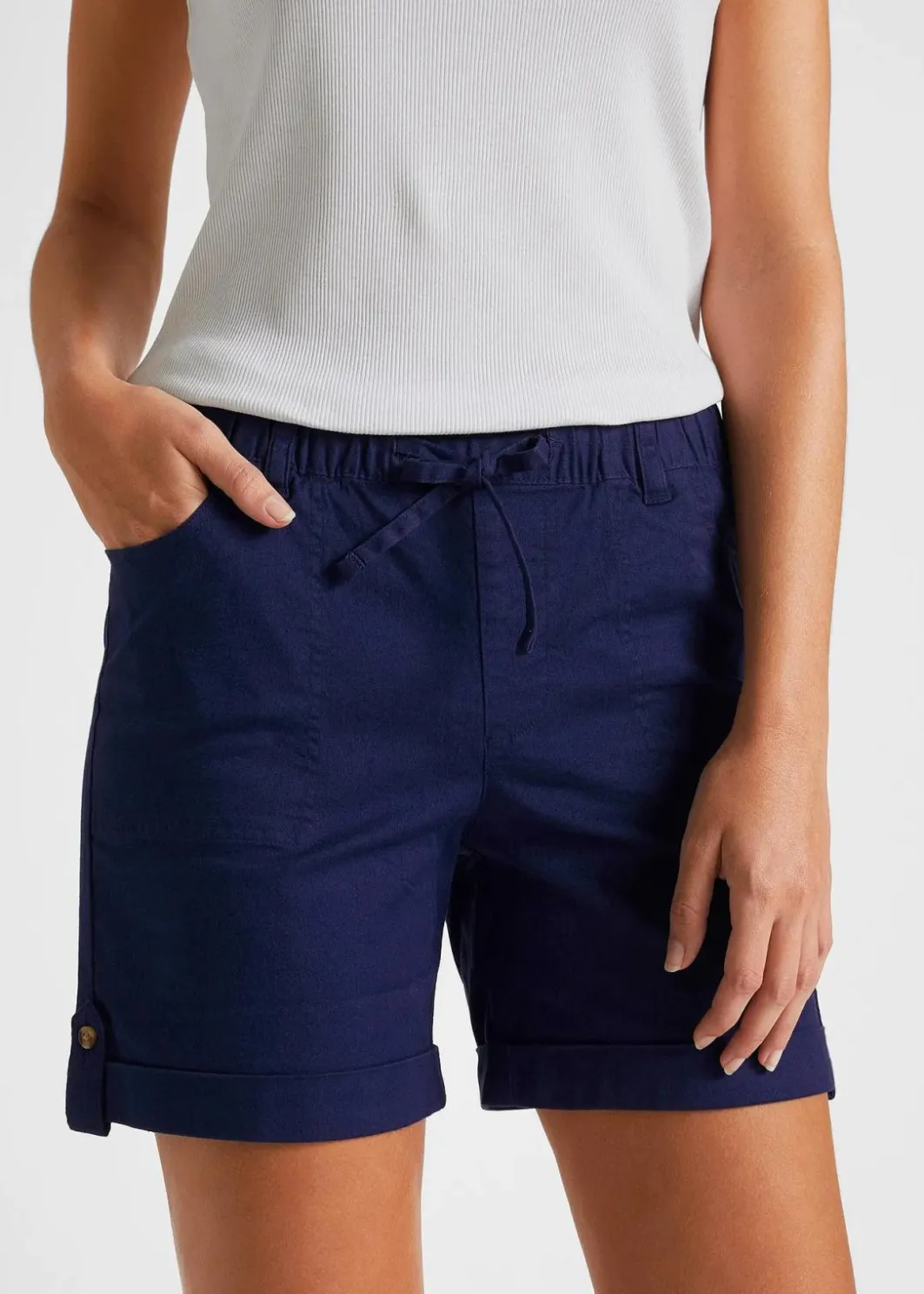 New Baumwoll-Bermuda mit Gummibund Damen Hosen|Shorts