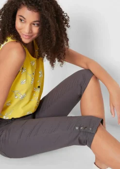 Damen bonprix Bekleidung·Kleider|Hosen|Baumwoll-Capri-Hose mit Bequembund und Knöpfen