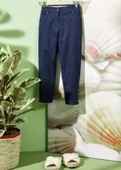 Damen bonprix Hosen|Bekleidung·Kleider|Baumwoll-Capri-Hose mit Bequembund und Knöpfen