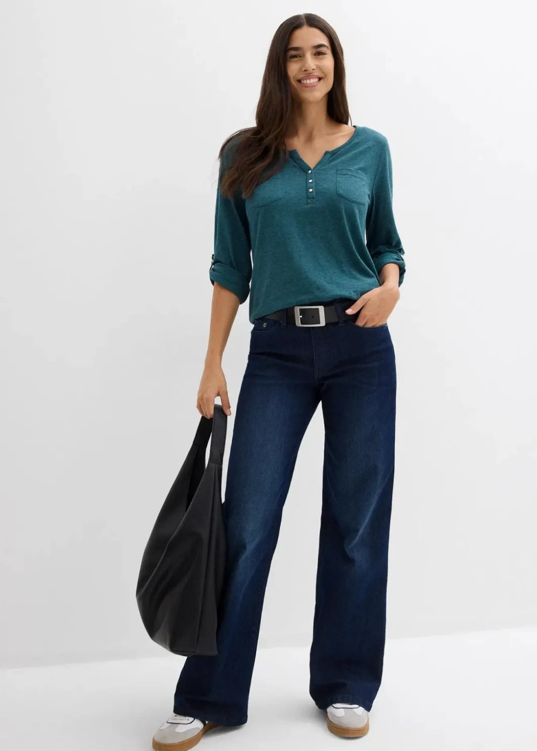 Hot Baumwoll-Henleyshirt mit Knopfleiste Damen Shirts & Tops