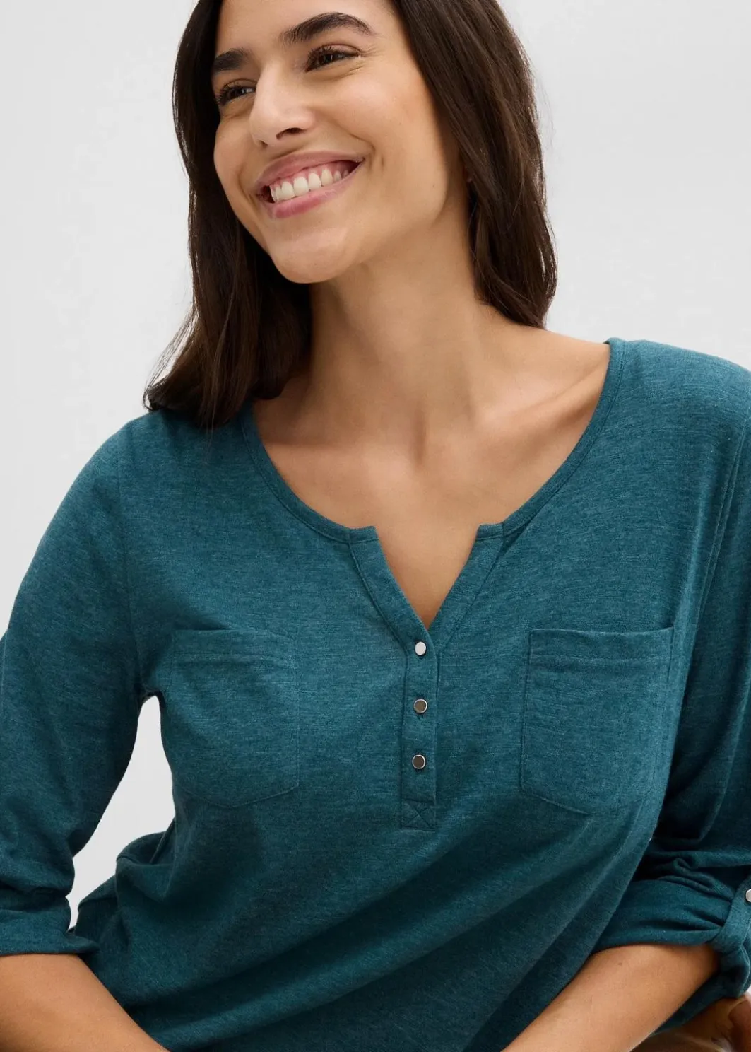Hot Baumwoll-Henleyshirt mit Knopfleiste Damen Shirts & Tops