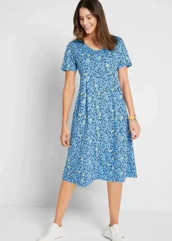 Outlet Baumwoll-Jerseykleid, Midilänge Damen Kleider|Bekleidung·Pullover & Strickjacken