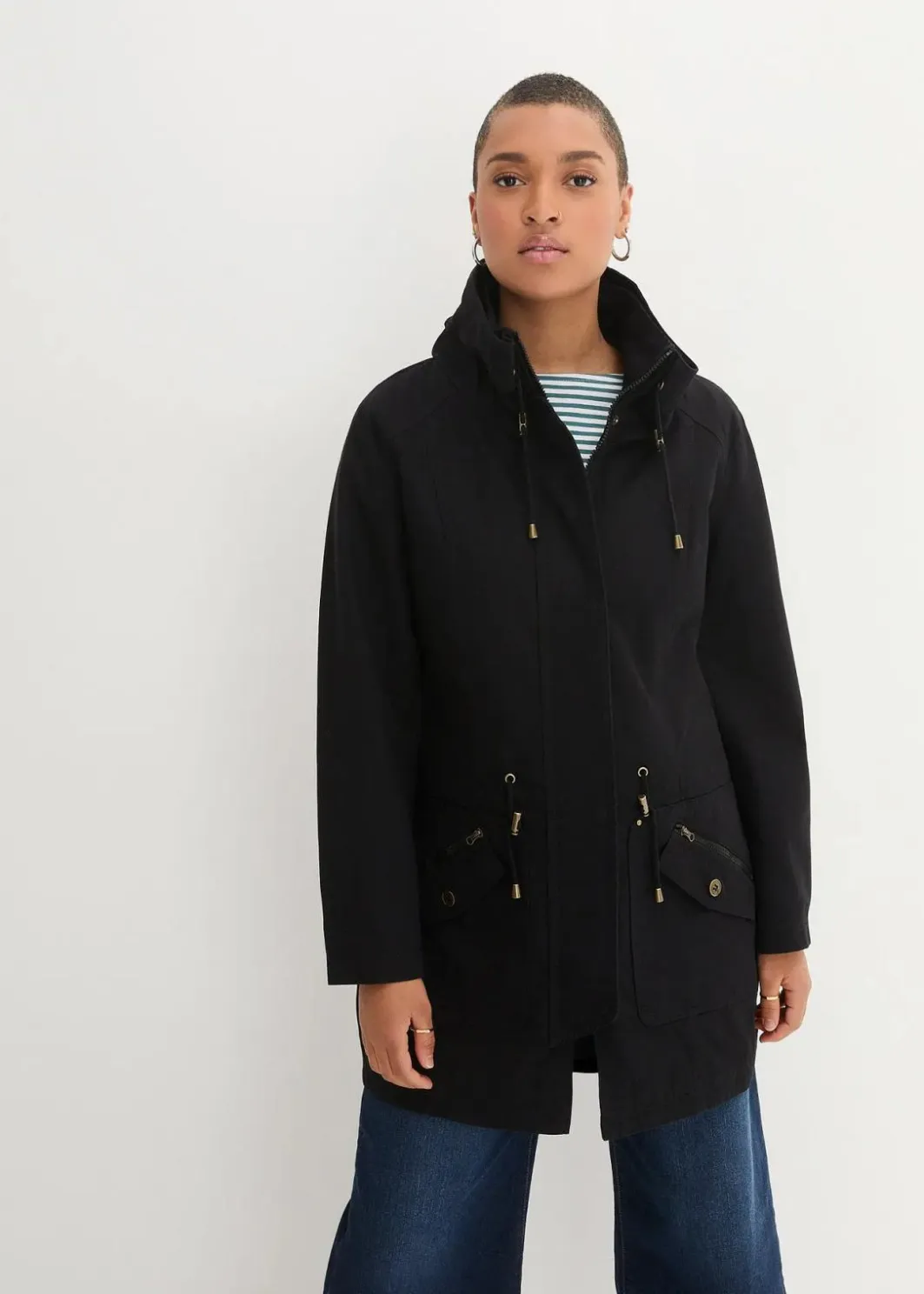 Damen bonprix Jacken & Mäntel|Bekleidung·Hosen|Baumwoll-Kurzparka mit Stehkragen, talliert