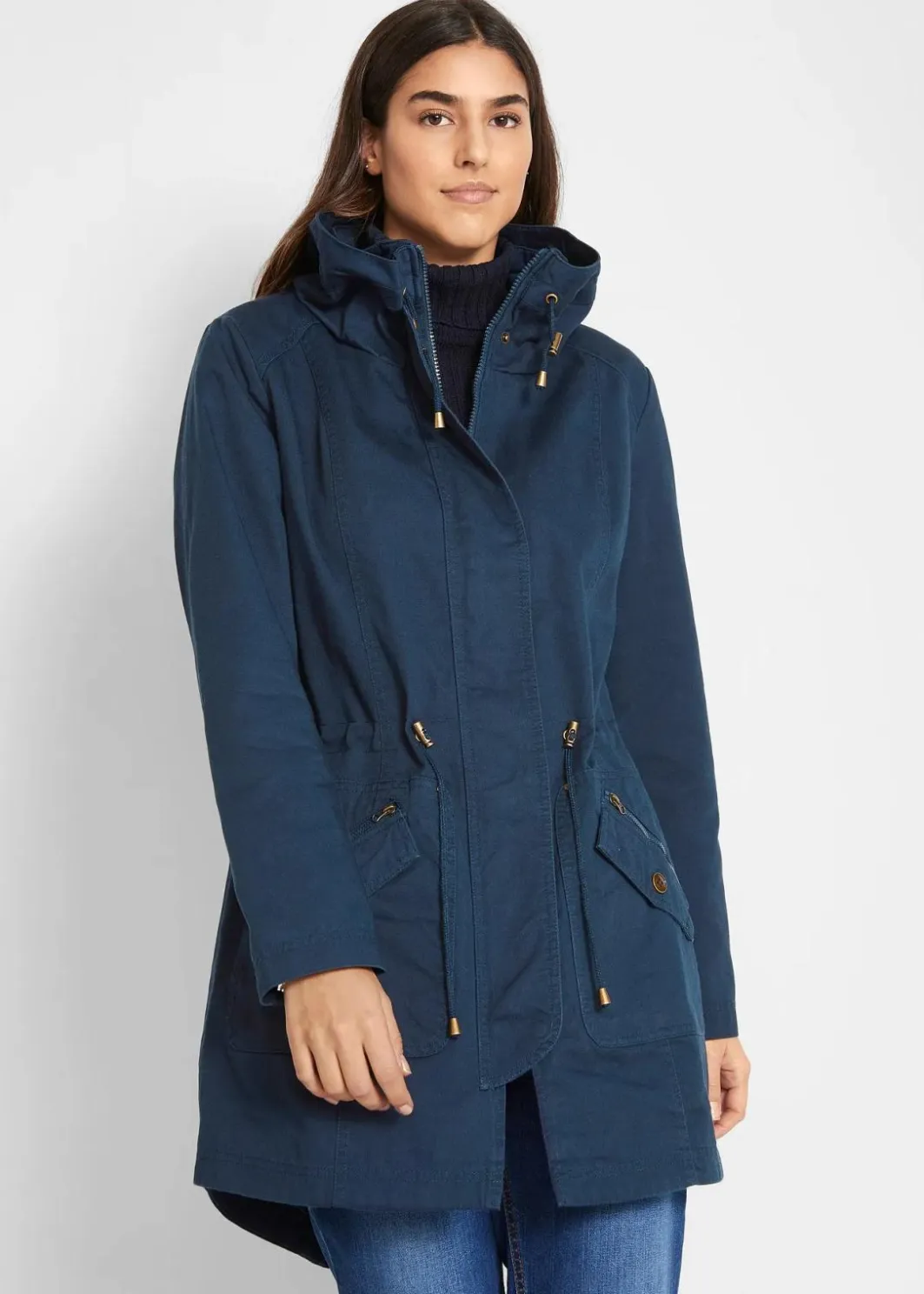 Online Baumwoll-Kurzparka mit Stehkragen, talliert Damen Bekleidung·Hosen|Jacken & Mäntel