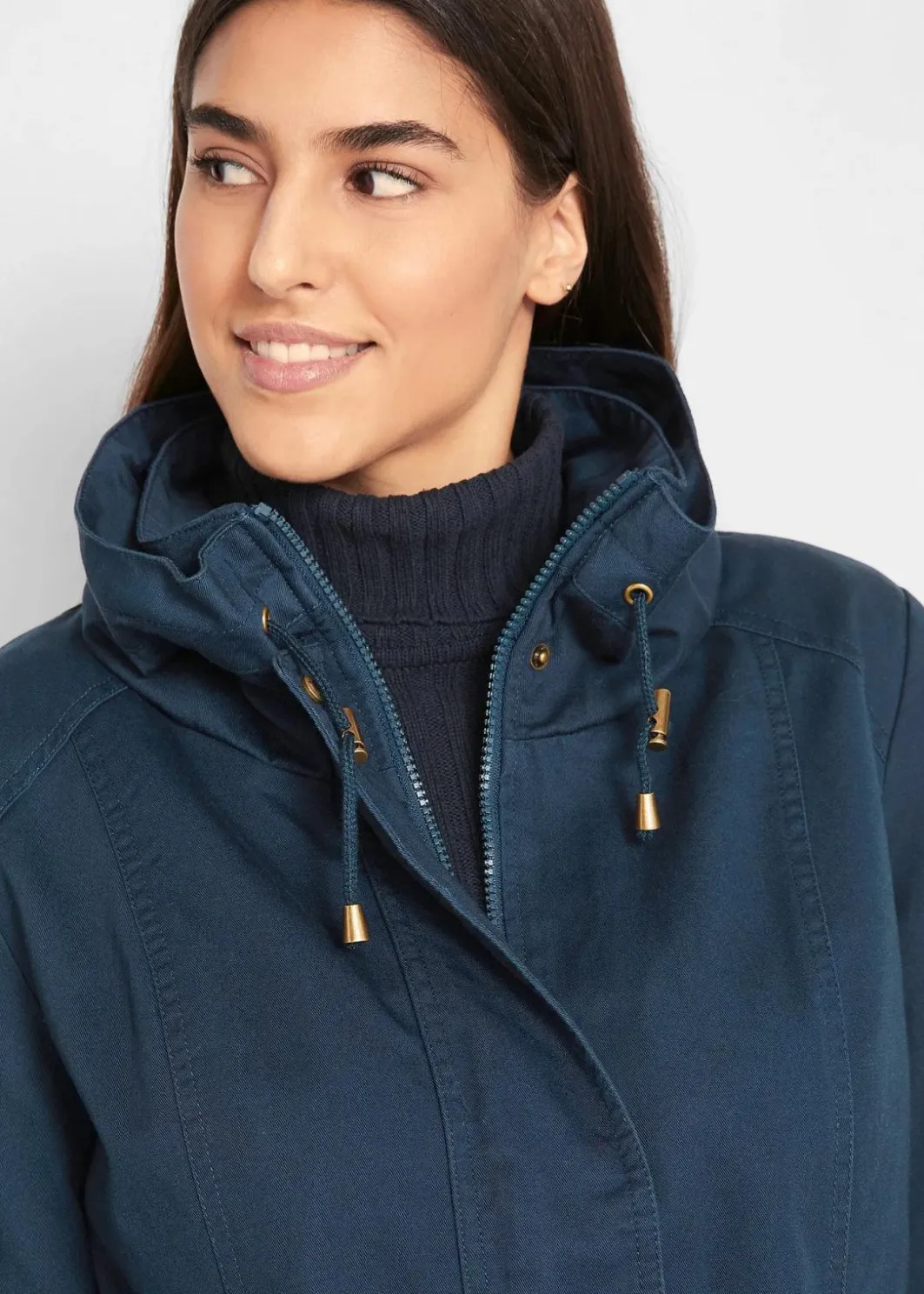 Online Baumwoll-Kurzparka mit Stehkragen, talliert Damen Bekleidung·Hosen|Jacken & Mäntel