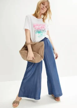 Outlet Baumwoll-Shirt mit Druck, Kurzarm Damen Shirts & Tops|Nachhaltigere Materialien