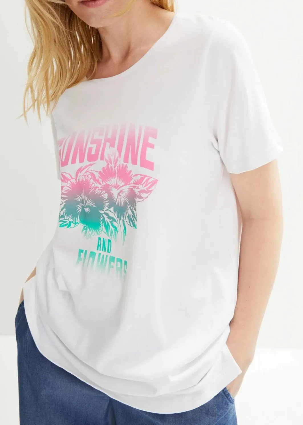 Outlet Baumwoll-Shirt mit Druck, Kurzarm Damen Shirts & Tops|Nachhaltigere Materialien