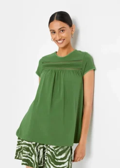 Damen bonprix Shirts & Tops|Baumwoll-Shirt mit Spitze