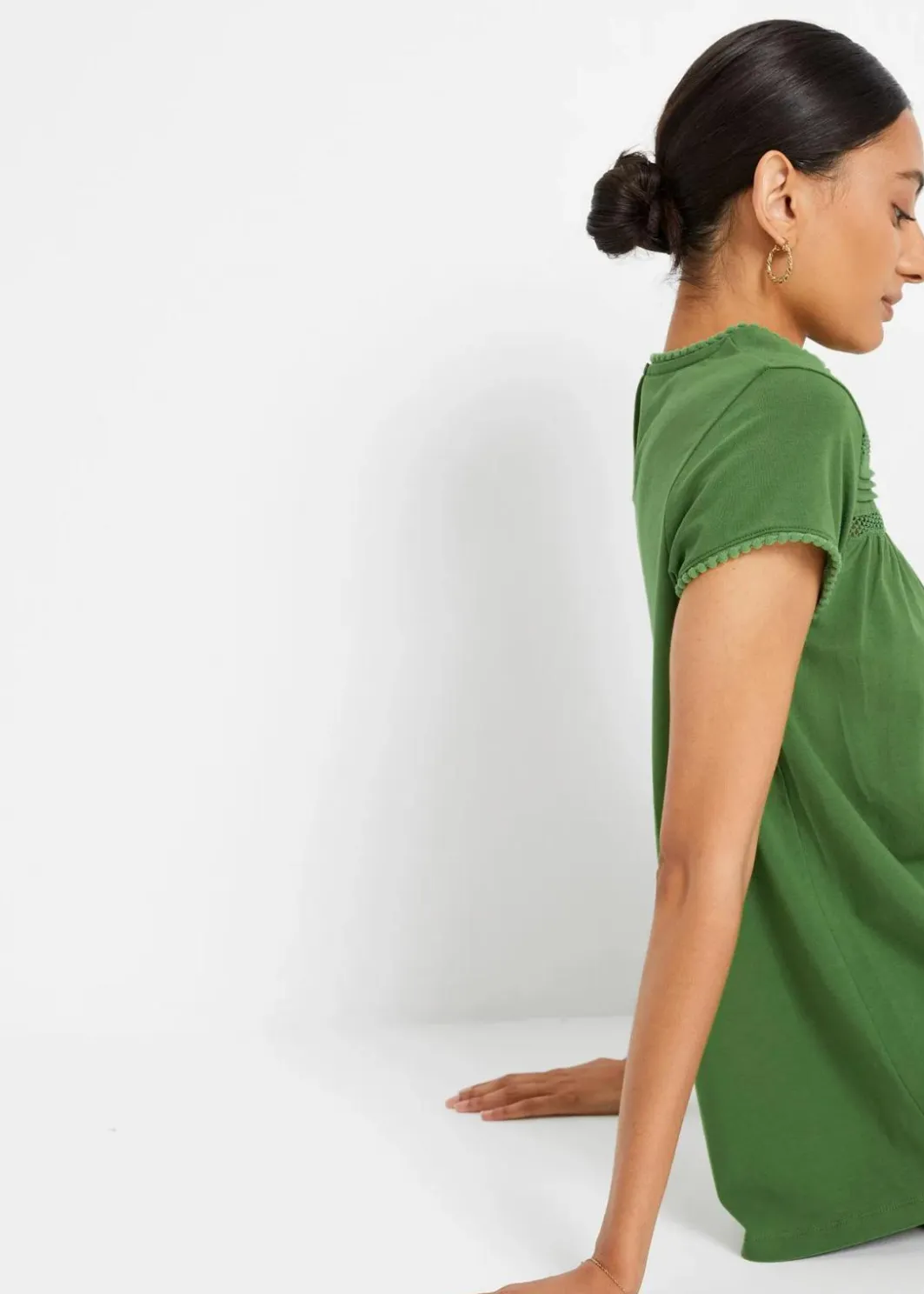 Damen bonprix Shirts & Tops|Baumwoll-Shirt mit Spitze