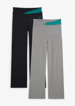 Damen bonprix Hosen|Sportbekleidung|Baumwoll-Sporthose, Bootcut (2er Pack)