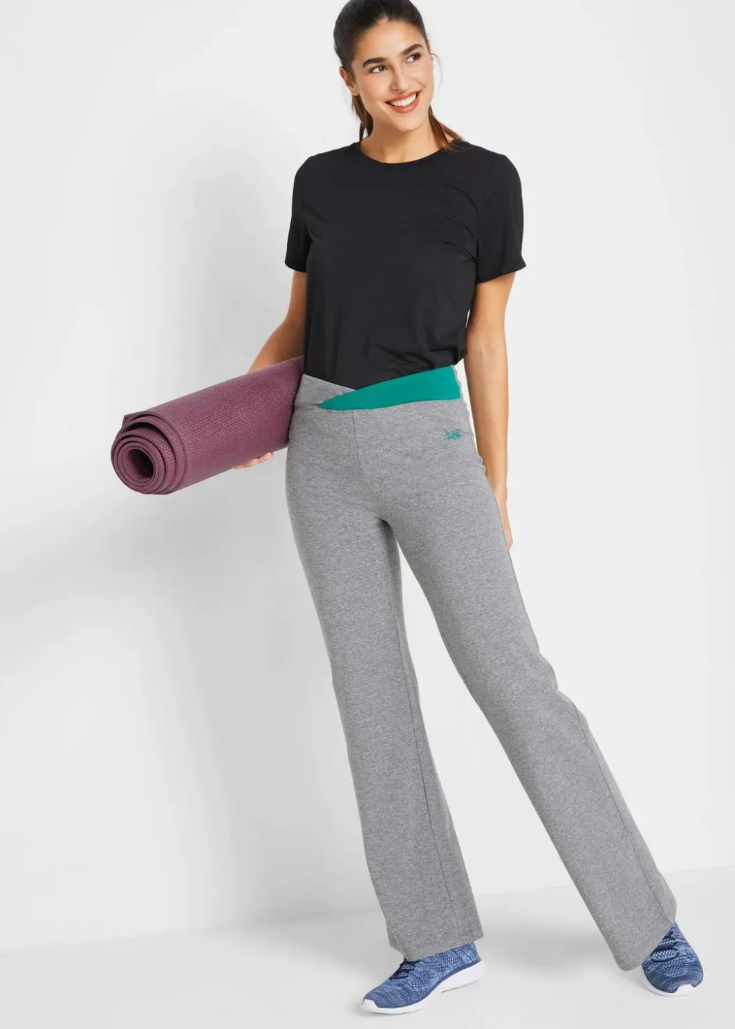 Damen bonprix Hosen|Sportbekleidung|Baumwoll-Sporthose, Bootcut (2er Pack)