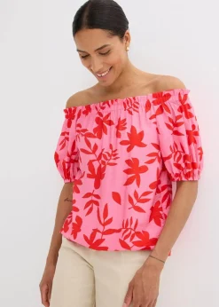 Damen bonprix Bekleidung·Jacken & Mäntel|Blusen & Tuniken|bedruckte Carmenbluse aus feinem Viskose-Mix