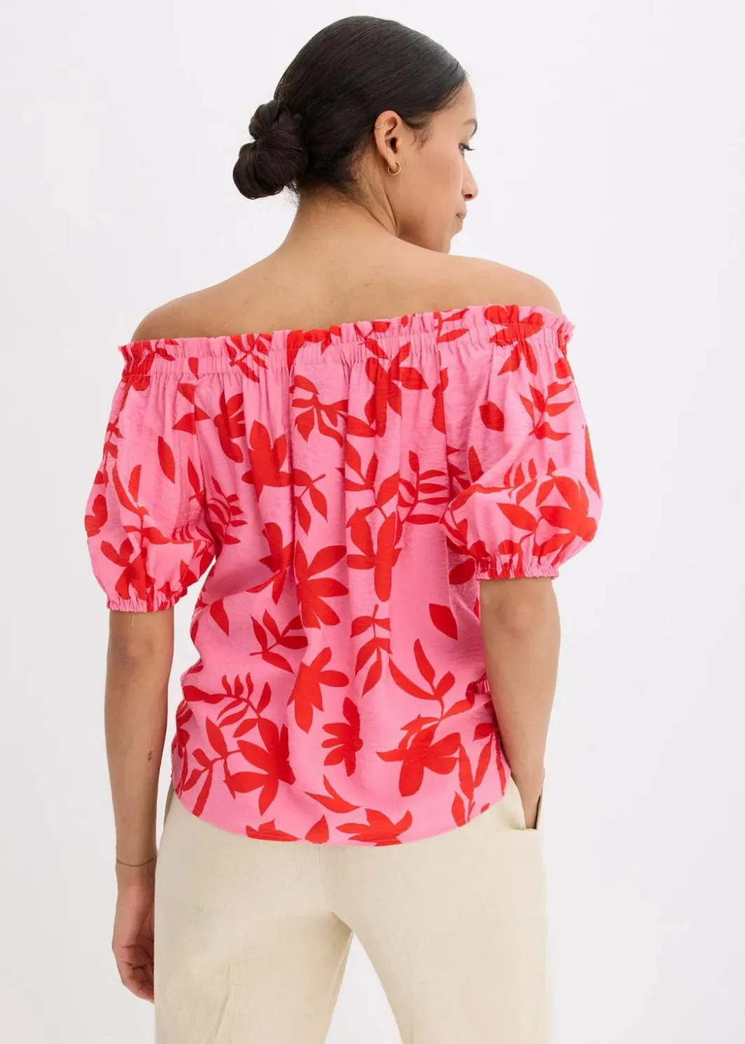 Damen bonprix Bekleidung·Jacken & Mäntel|Blusen & Tuniken|bedruckte Carmenbluse aus feinem Viskose-Mix