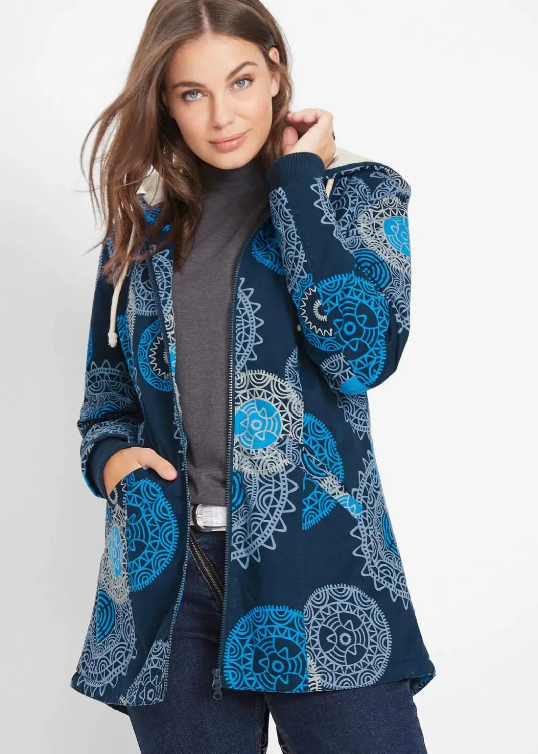 Discount Bedruckter Baumwoll-Parka mit Kapuze Damen Jacken & Mäntel|Bekleidung·Hosen