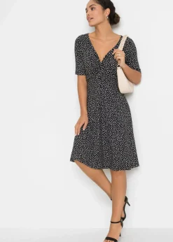 Damen bonprix Bekleidung·Pullover & Strickjacken|Kleider|Bedrucktes Jersey-Kleid mit Drapierung